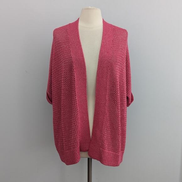 NEW Chico's Cielo Cardigan Pink Flambe Open Knit Size 2 = 12 Large - Picture 1 of 9